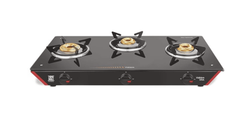 Vidiem Gas Stove G3 167 A (Black) | 3 Burner Gas Stove | Manual Ignition | 8mm Toughened Glass Top Gas Stove | Safety, Reliability, High Efficiency | ISI Certified | 2 years warranty